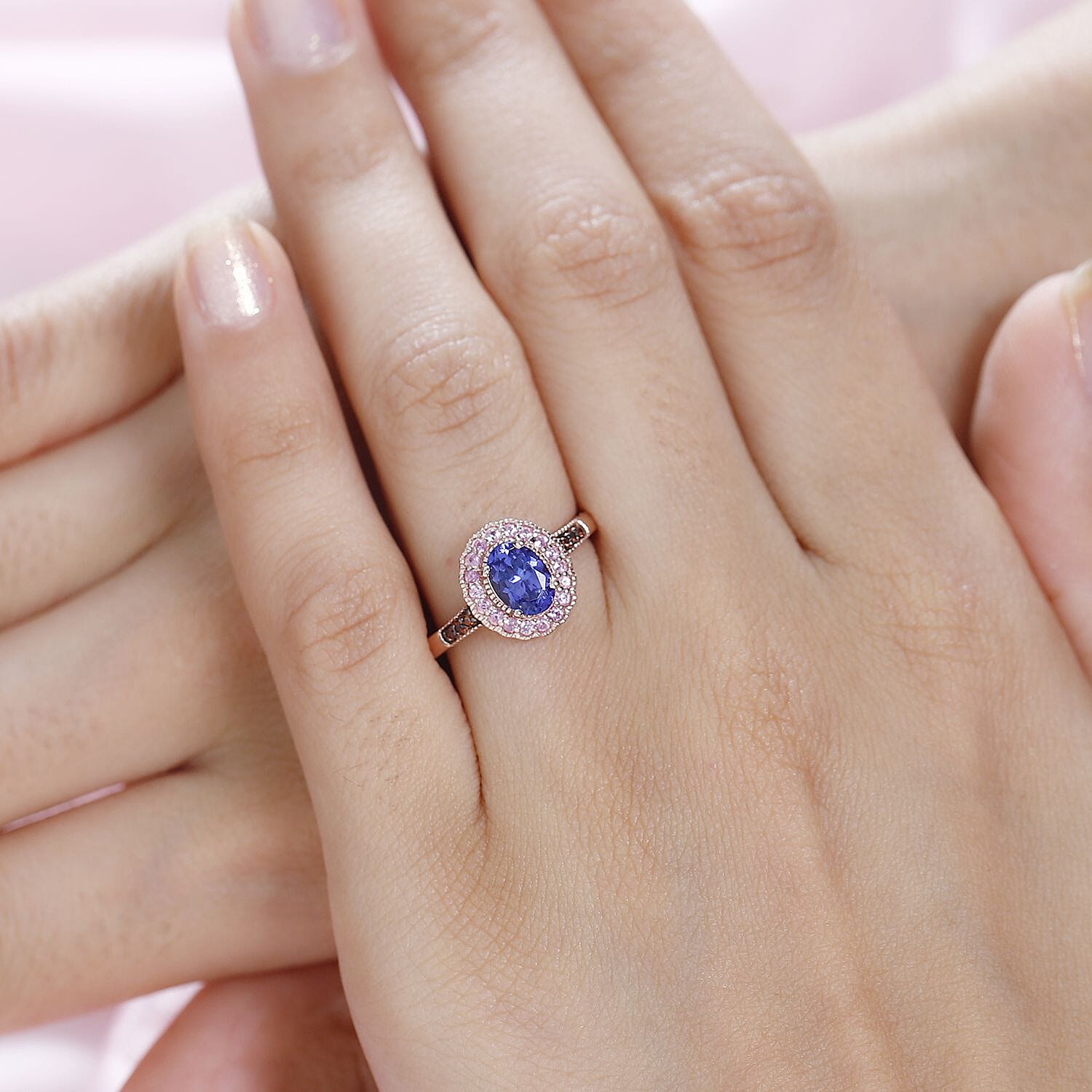 AAA Tanzanite and Multi Gemstone Halo Ring in Vermeil Rose Gold Over Sterling Silver (Size 10.0) 1.15 ctw