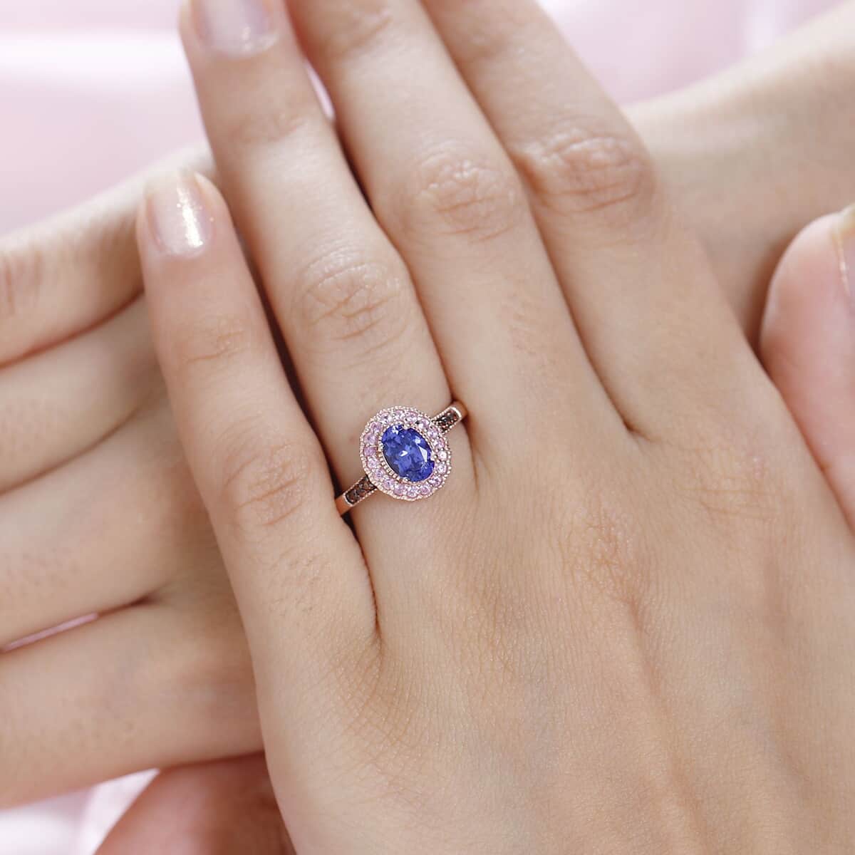 AAA Tanzanite and Multi Gemstone Halo Ring in Vermeil Rose Gold Over Sterling Silver (Size 10.0) 1.15 ctw image number 2