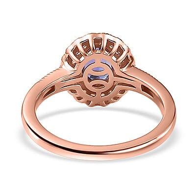 AAA Tanzanite and Multi Gemstone Halo Ring in Vermeil Rose Gold Over Sterling Silver (Size 10.0) 1.15 ctw