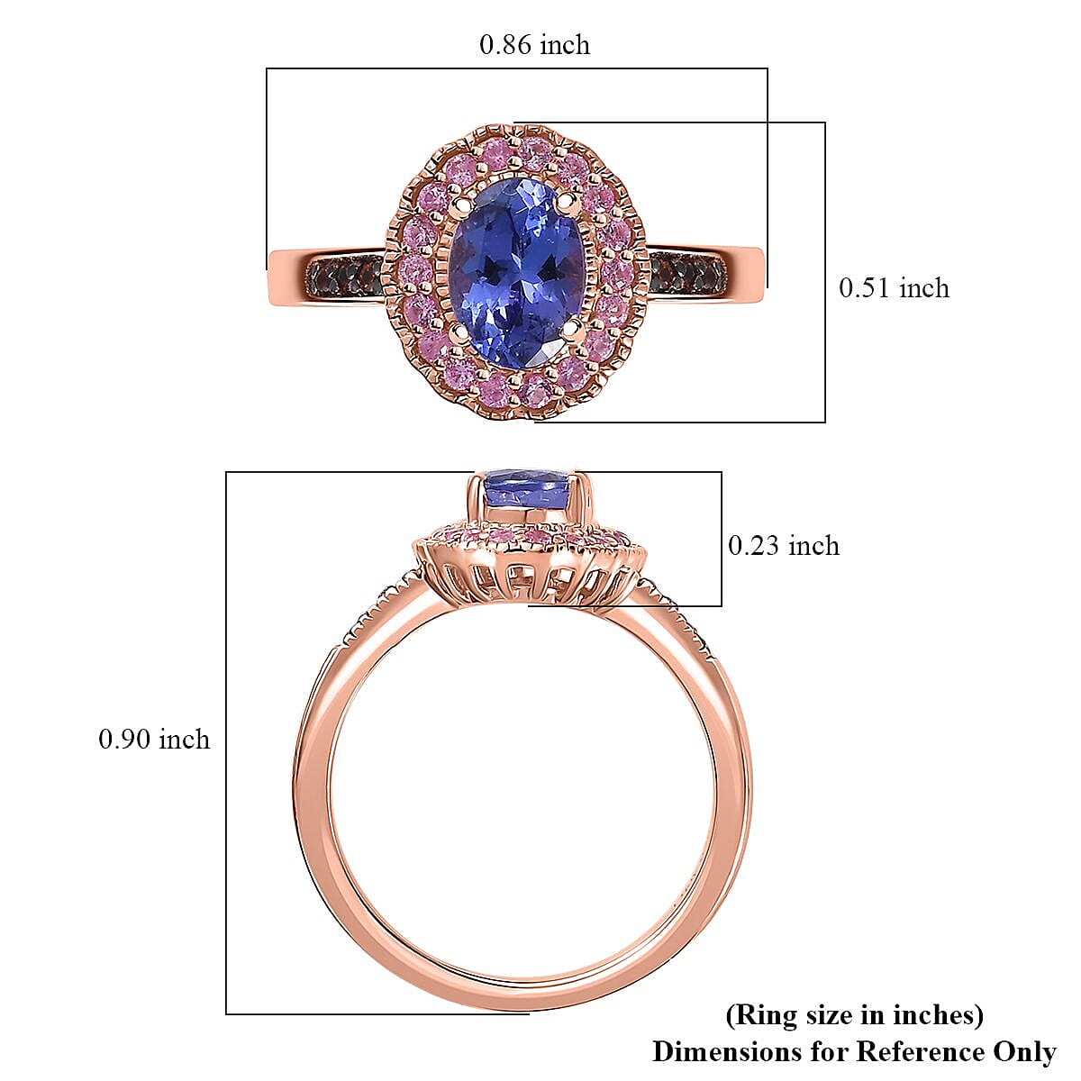 AAA Tanzanite and Multi Gemstone Halo Ring in Vermeil Rose Gold Over Sterling Silver (Size 10.0) 1.15 ctw