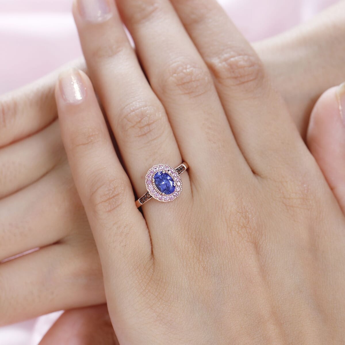 AAA Tanzanite and Multi Gemstone Halo Ring in Vermeil Rose Gold Over Sterling Silver (Size 7.0) 1.15 ctw image number 2