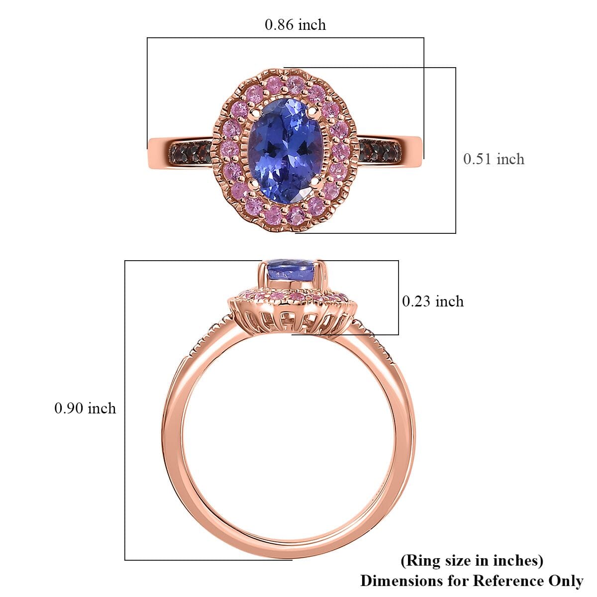 AAA Tanzanite and Multi Gemstone Halo Ring in Vermeil Rose Gold Over Sterling Silver (Size 7.0) 1.15 ctw image number 5