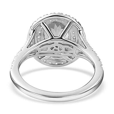 Rhapsody 950 Platinum AAAA Santa Maria Aquamarine and E-F VS Diamond Double Halo Ring (Size 10.0) 5.85 Grams 2.20 ctw