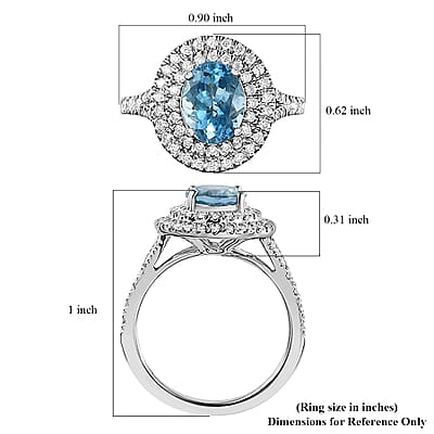 Rhapsody 950 Platinum AAAA Santa Maria Aquamarine and E-F VS Diamond Double Halo Ring (Size 10.0) 5.85 Grams 2.20 ctw