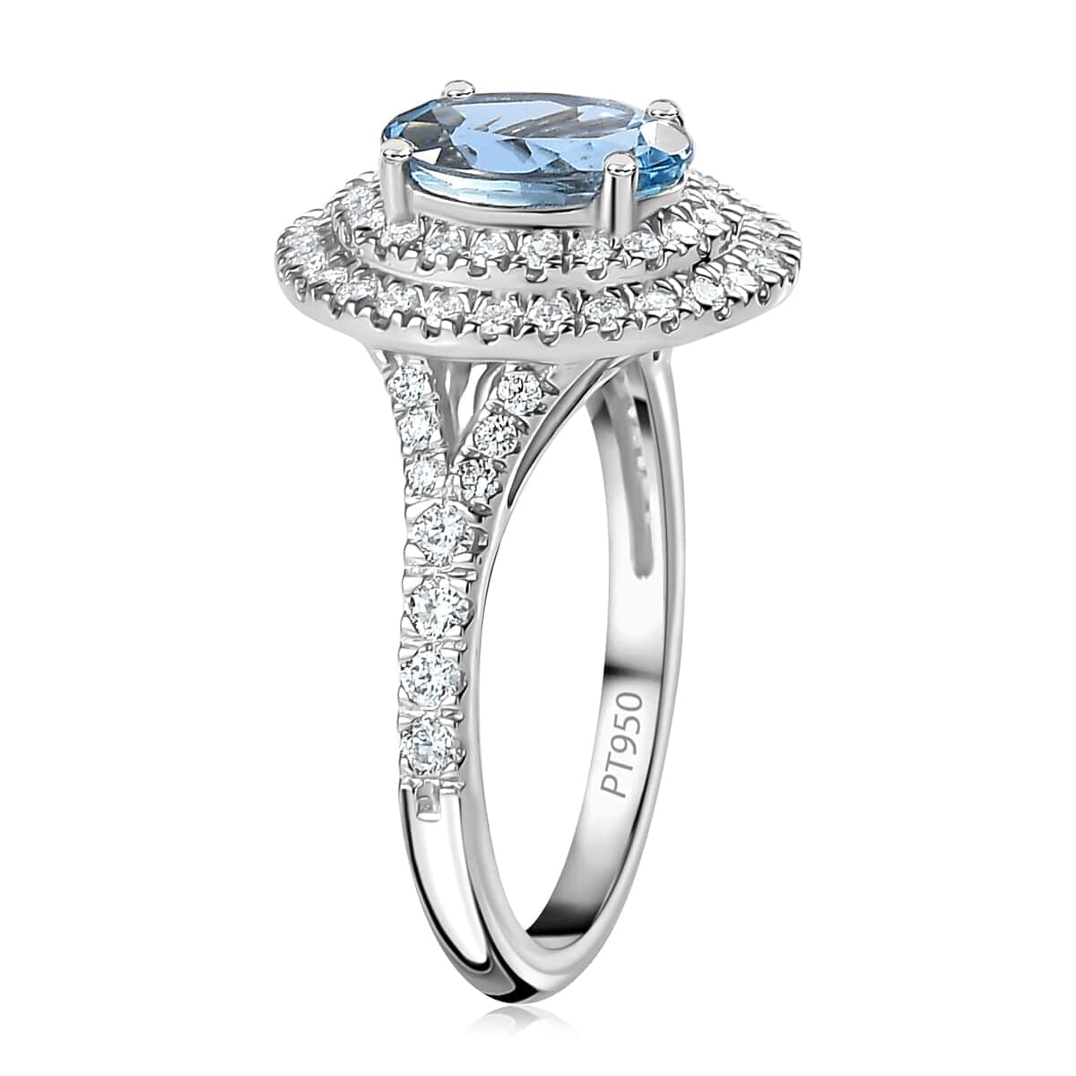 Rhapsody 950 Platinum AAAA Santa Maria Aquamarine and E-F VS Diamond Double Halo Ring (Size 6.5) 5.85 Grams 2.20 ctw image number 3