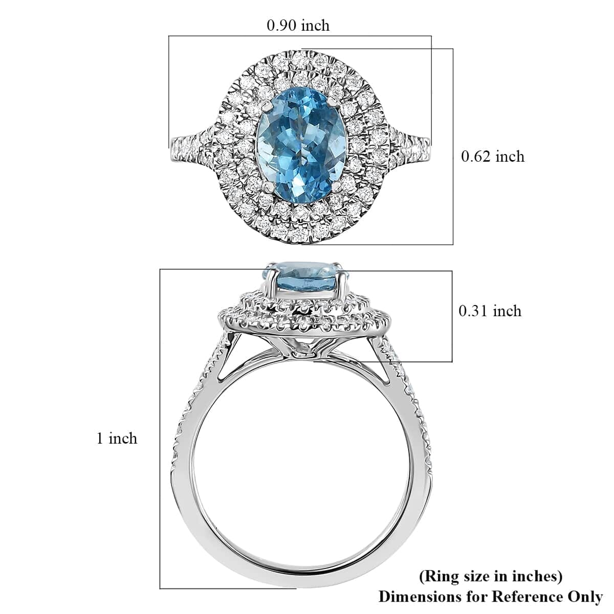 Rhapsody 950 Platinum AAAA Santa Maria Aquamarine and E-F VS Diamond Double Halo Ring (Size 6.5) 5.85 Grams 2.20 ctw image number 5