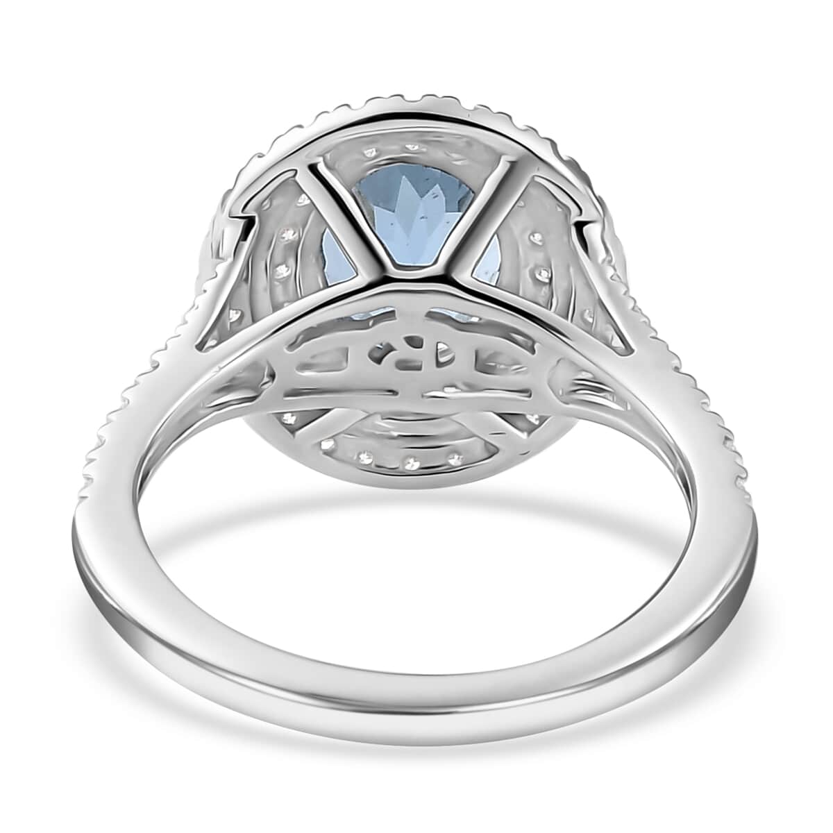 Rhapsody 950 Platinum AAAA Santa Maria Aquamarine and E-F VS Diamond Double Halo Ring (Size 7.0) 5.85 Grams 2.20 ctw image number 4