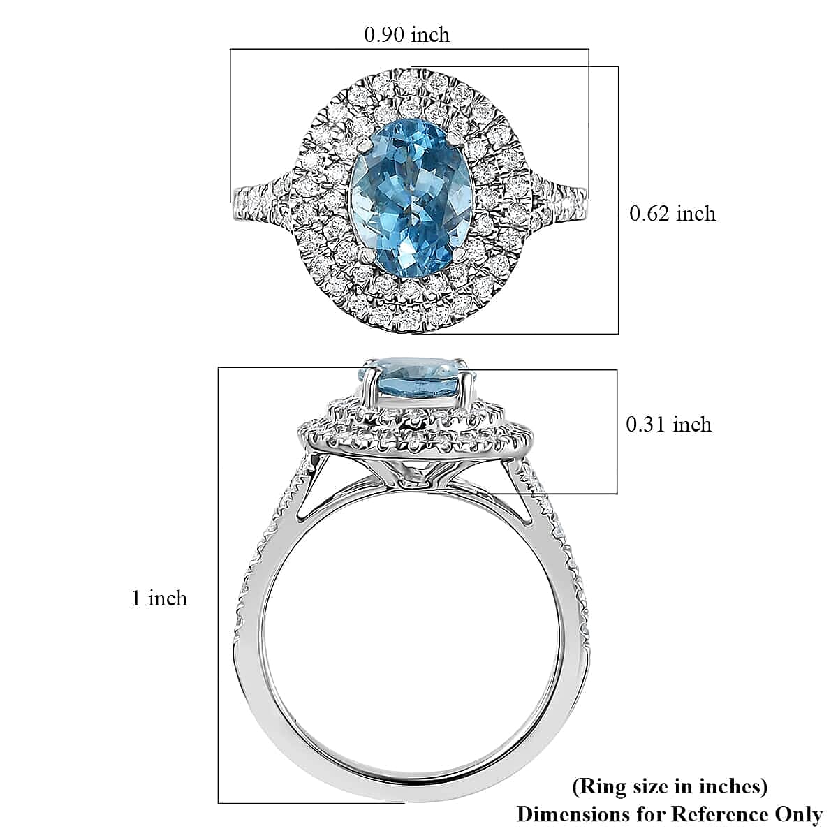 Rhapsody 950 Platinum AAAA Santa Maria Aquamarine and E-F VS Diamond Double Halo Ring (Size 7.5) 5.85 Grams 2.20 ctw