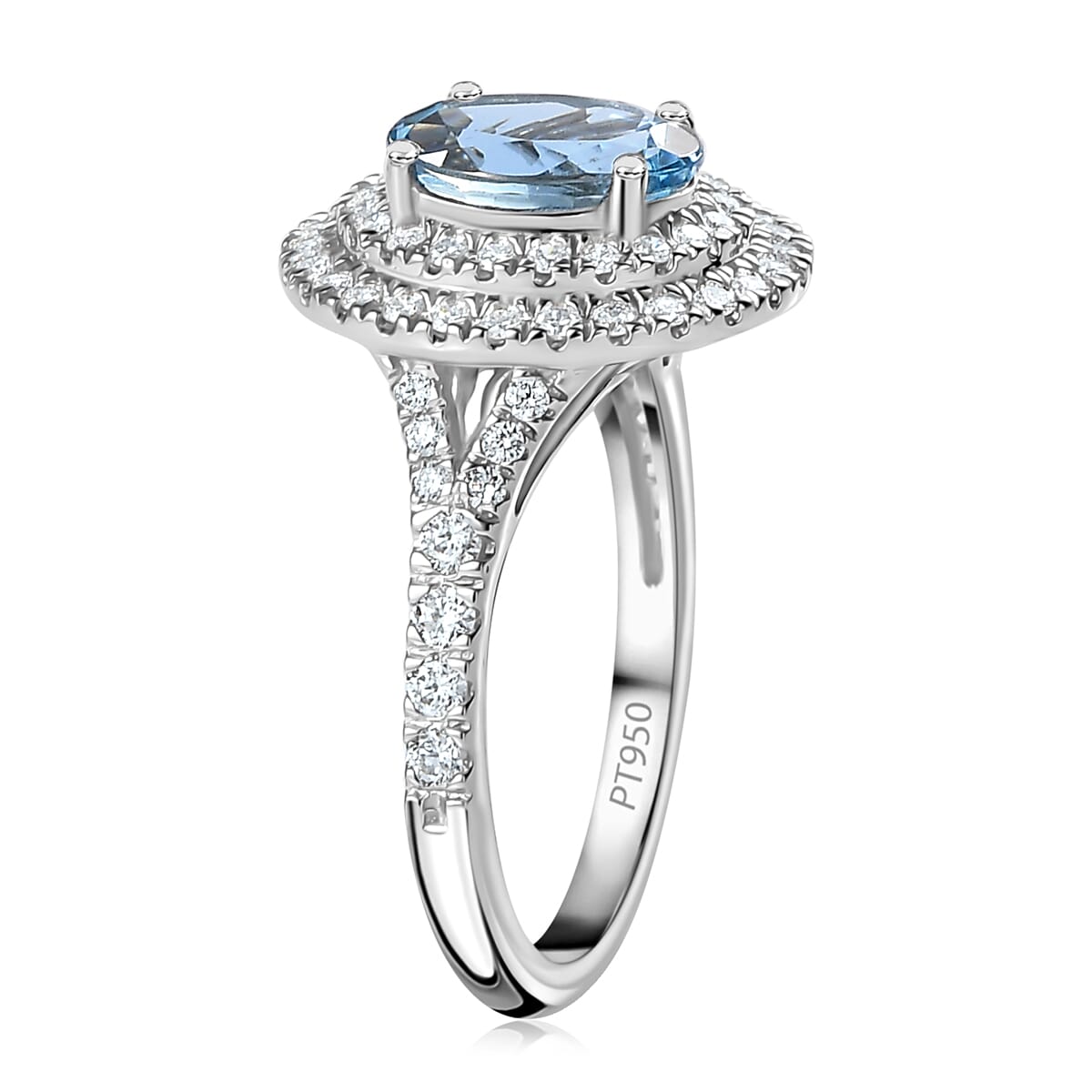 Rhapsody 950 Platinum AAAA Santa Maria Aquamarine and E-F VS Diamond Double Halo Ring (Size 9.0) 5.85 Grams 2.20 ctw image number 3