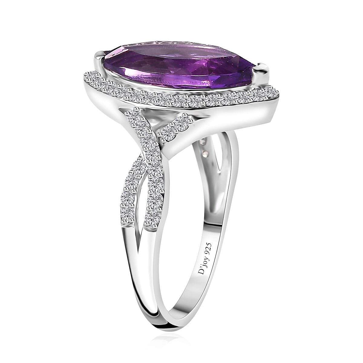 Moroccan Amethyst and White Zircon Criss Cross Ring in Platinum Over Sterling Silver (Size 10.0) 3.25 ctw