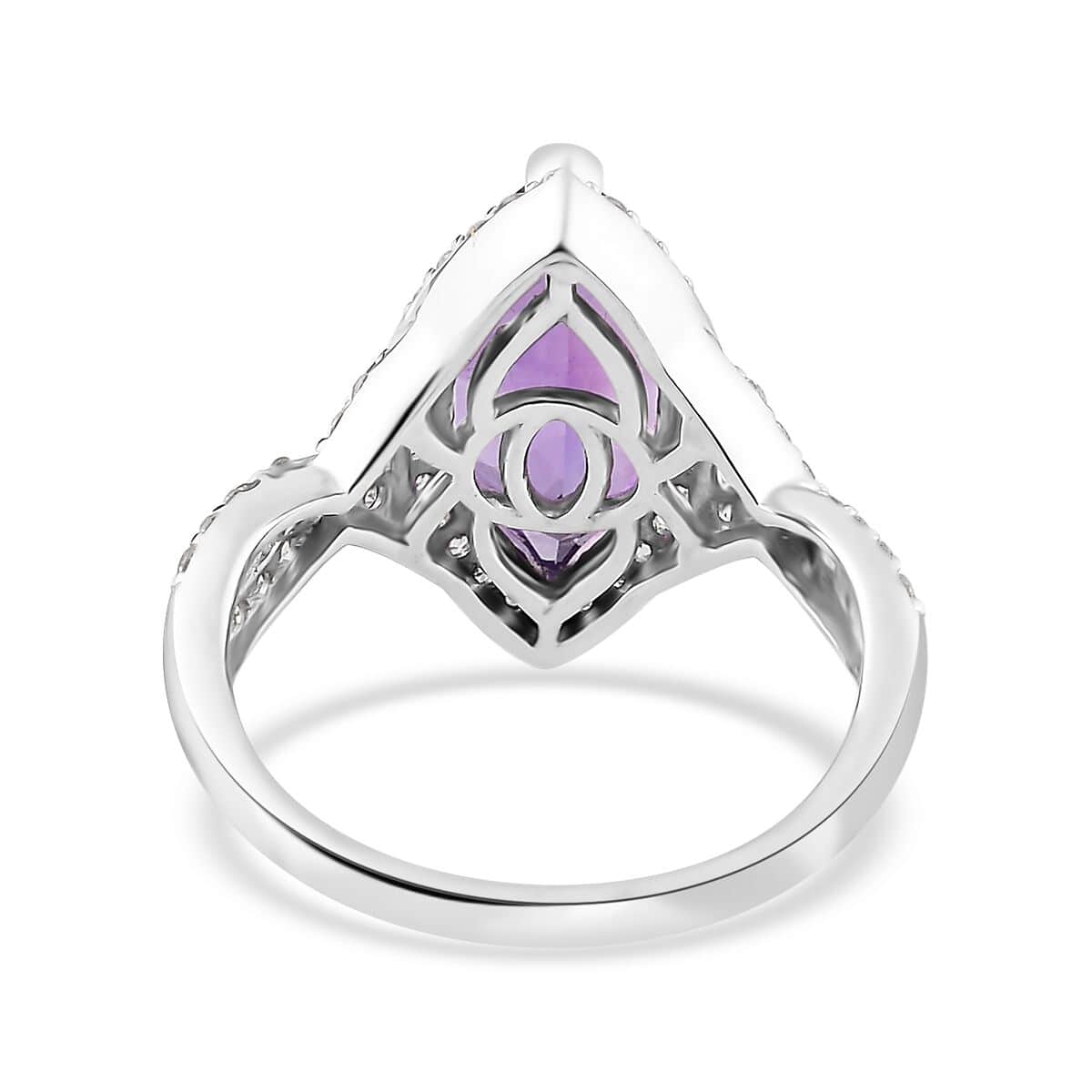 Moroccan Amethyst and White Zircon Criss Cross Ring in Platinum Over Sterling Silver (Size 10.0) 3.25 ctw image number 4