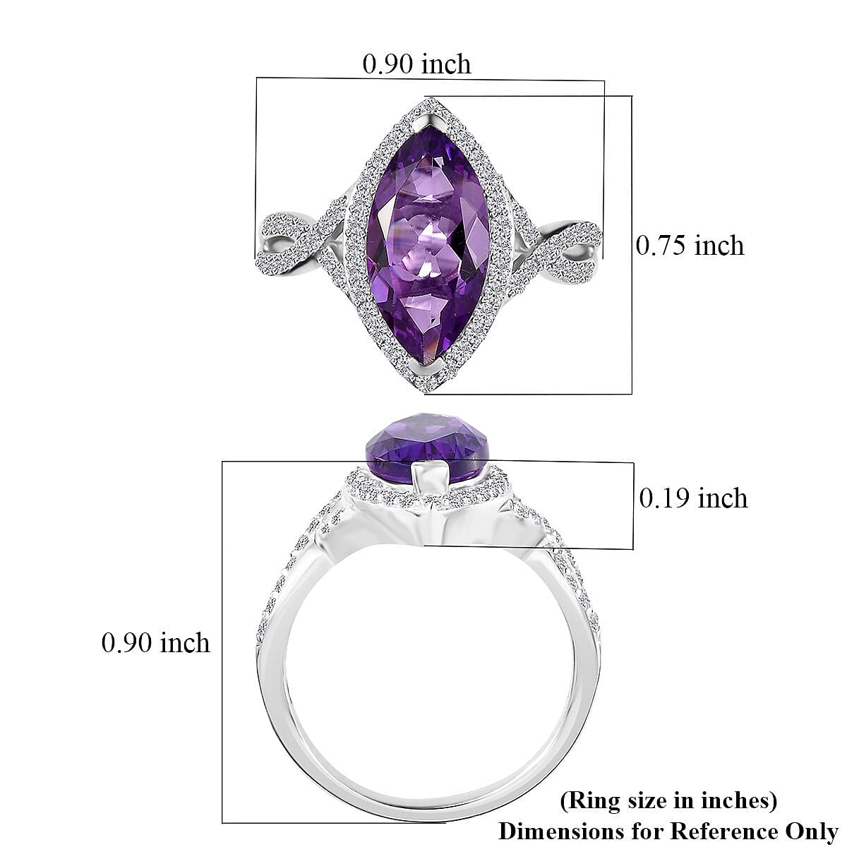Moroccan Amethyst and White Zircon Criss Cross Ring in Platinum Over Sterling Silver (Size 10.0) 3.25 ctw