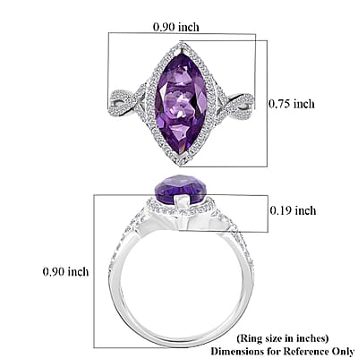 Moroccan Amethyst and White Zircon Criss Cross Ring in Platinum Over Sterling Silver (Size 10.0) 3.25 ctw
