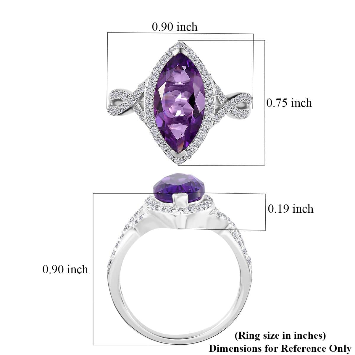 Moroccan Amethyst and White Zircon Criss Cross Ring in Platinum Over Sterling Silver (Size 10.0) 3.25 ctw image number 5
