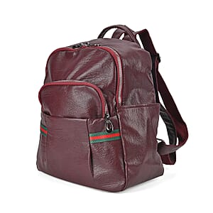 Burgundy Faux Leather Multi Pocket Backpack