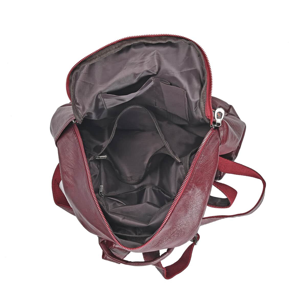 Burgundy Faux Leather Multi Pocket Backpack (10"x5"x13.4") image number 4