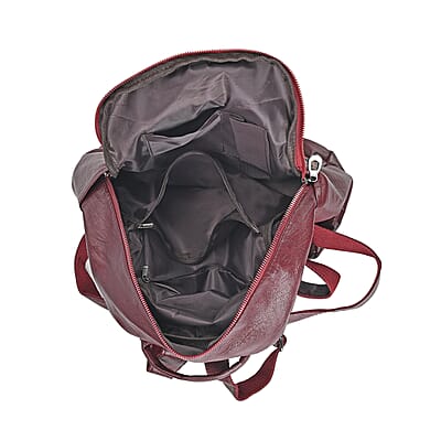 Burgundy Faux Leather Multi Pocket Backpack