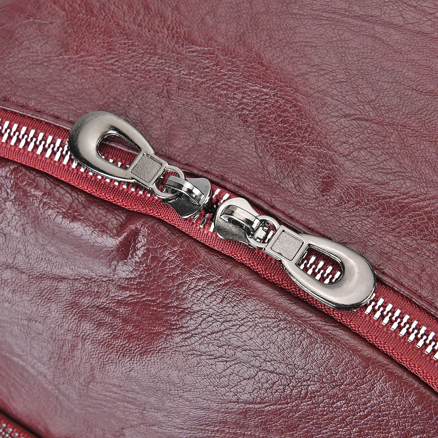 Burgundy Faux Leather Multi Pocket Backpack