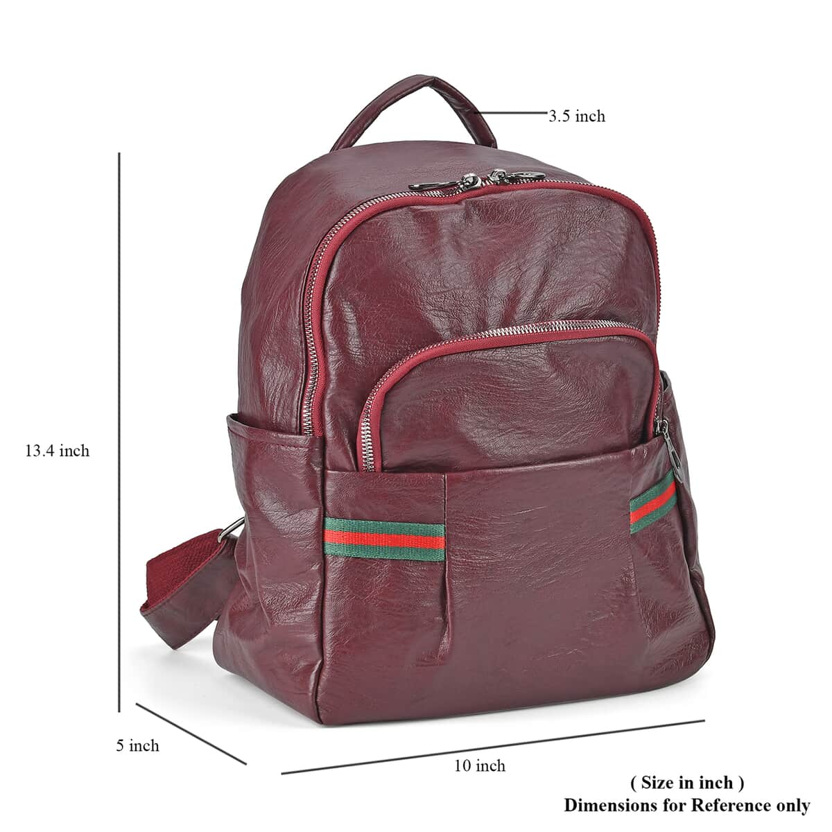 Burgundy Faux Leather Multi Pocket Backpack (10"x5"x13.4") image number 6