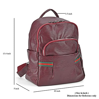 Burgundy Faux Leather Multi Pocket Backpack