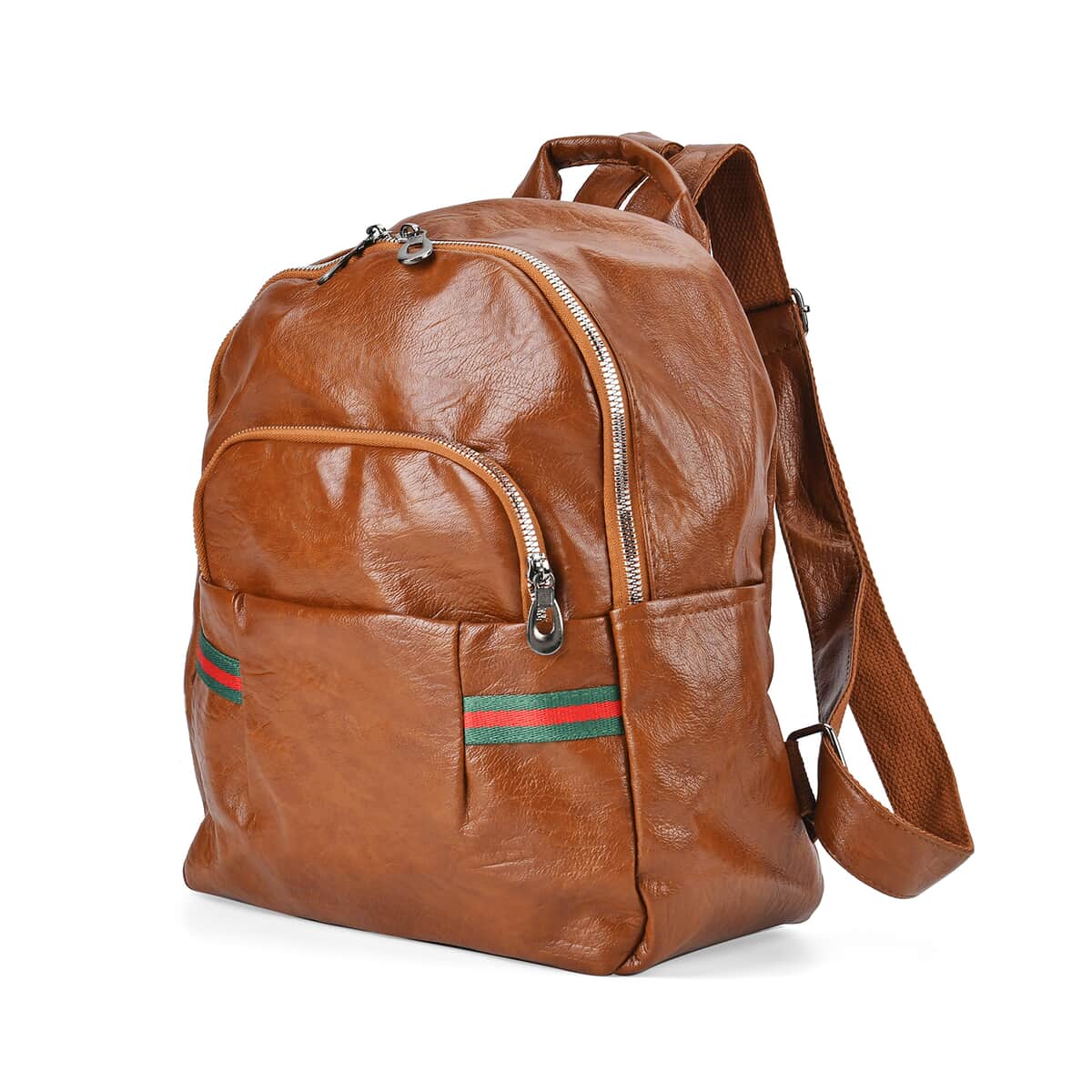 Brown Faux Leather Multi Pocket Backpack image number 0