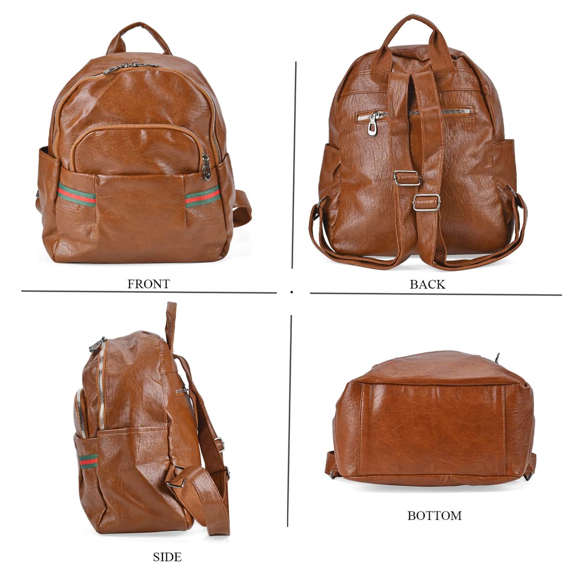 Brown Faux Leather Multi Pocket Backpack image number 3