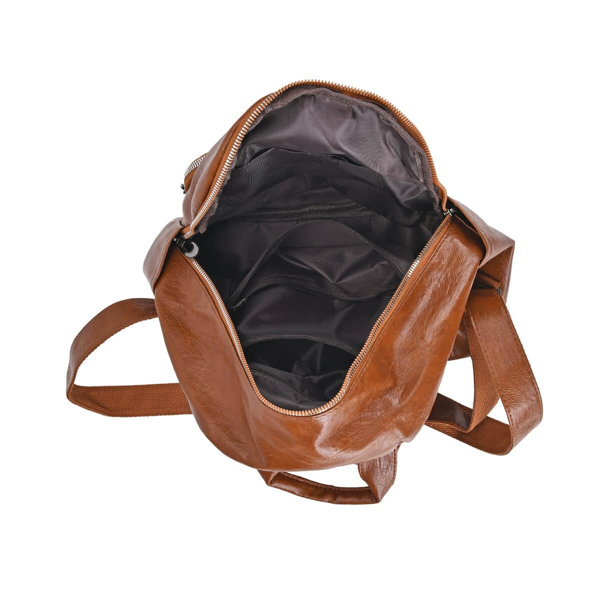 Brown Faux Leather Multi Pocket Backpack image number 4