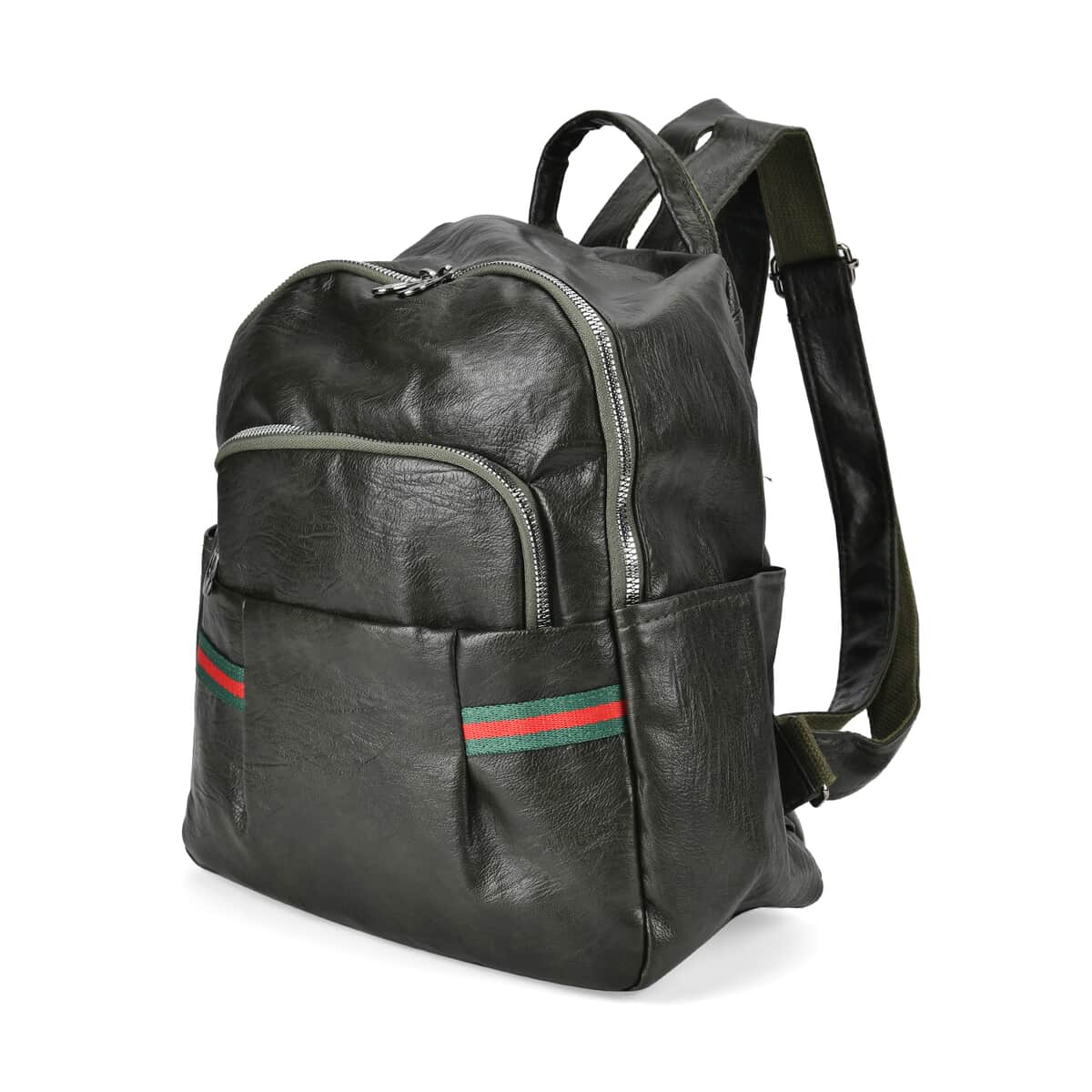 Green Faux Leather Multi Pocket Backpack image number 0