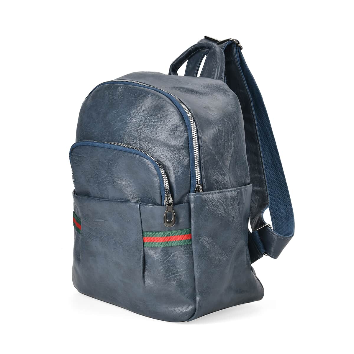 Blue Faux Leather Multi Pocket Backpack image number 0