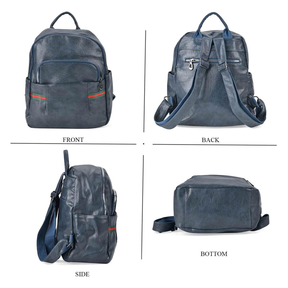 Blue Faux Leather Multi Pocket Backpack image number 3