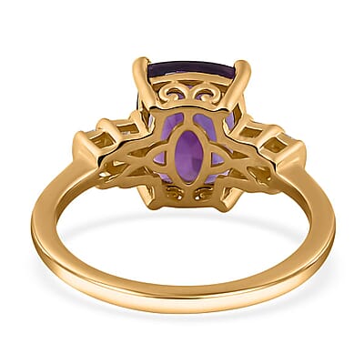 Moroccan Amethyst and White Diamond Ring in Vermeil Yellow Gold Over Sterling Silver (Size 10.0) 3.10 ctw