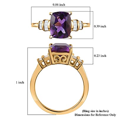 Moroccan Amethyst and White Diamond Ring in Vermeil Yellow Gold Over Sterling Silver (Size 10.0) 3.10 ctw