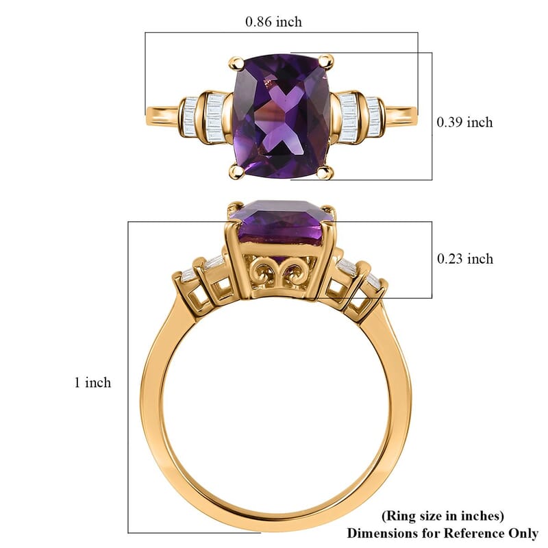 Moroccan Amethyst and White Diamond Ring in Vermeil Yellow Gold Over Sterling Silver (Size 6.0) 3.10 ctw