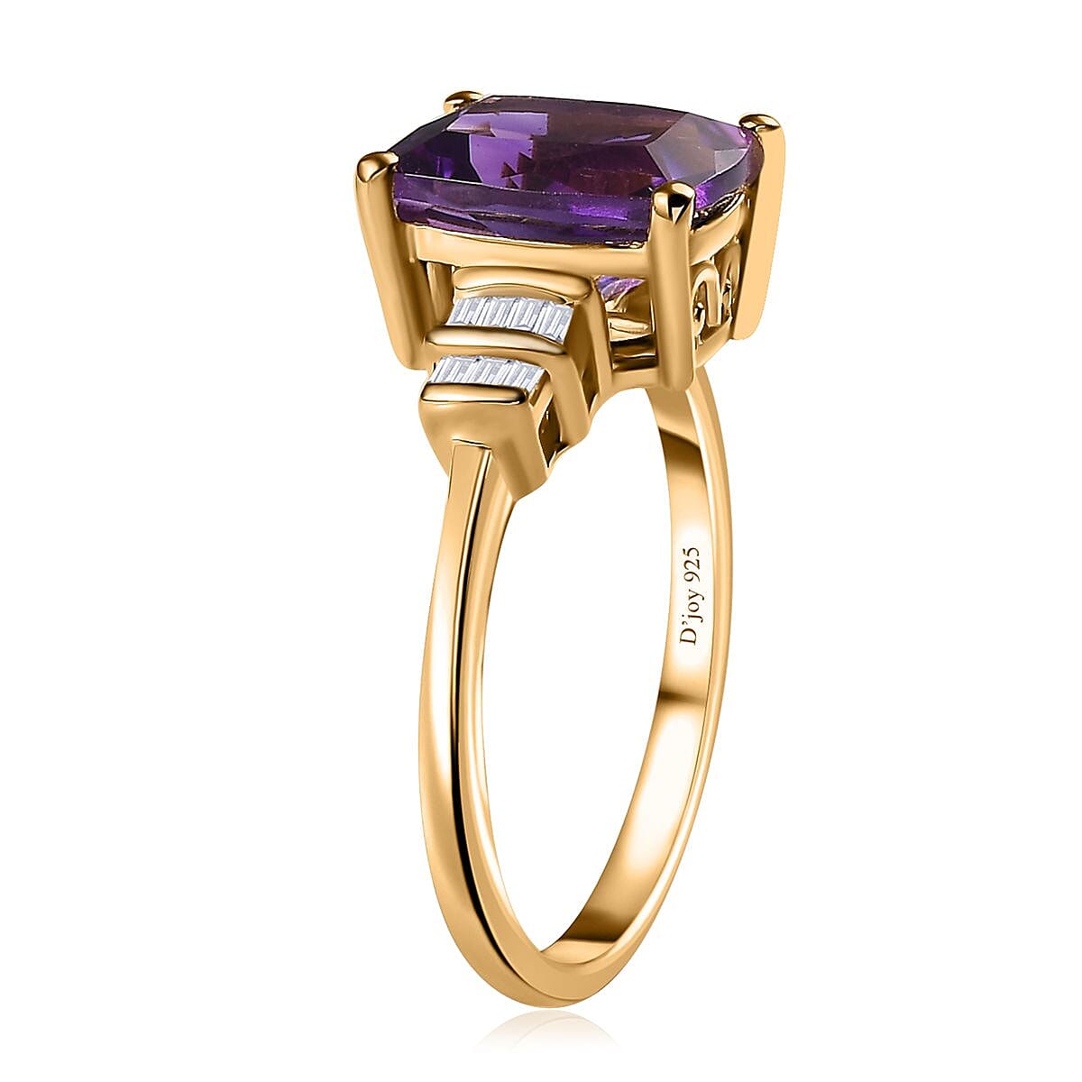 Moroccan Amethyst and White Diamond Ring in Vermeil Yellow Gold Over Sterling Silver (Size 7.0) 3.10 ctw image number 3