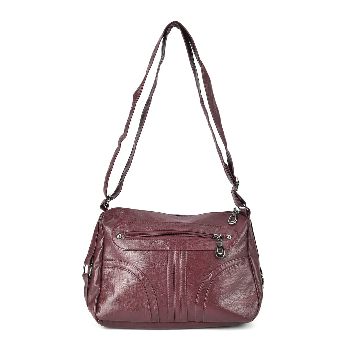 Burgundy Faux Leather Crossbody Bag (10.6"x3.5"x8.3") with Shoulder Strap (51") image number 0