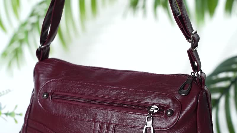 Burgundy Faux Leather Crossbody Bag (10.6"x3.5"x8.3") with Shoulder Strap (51")