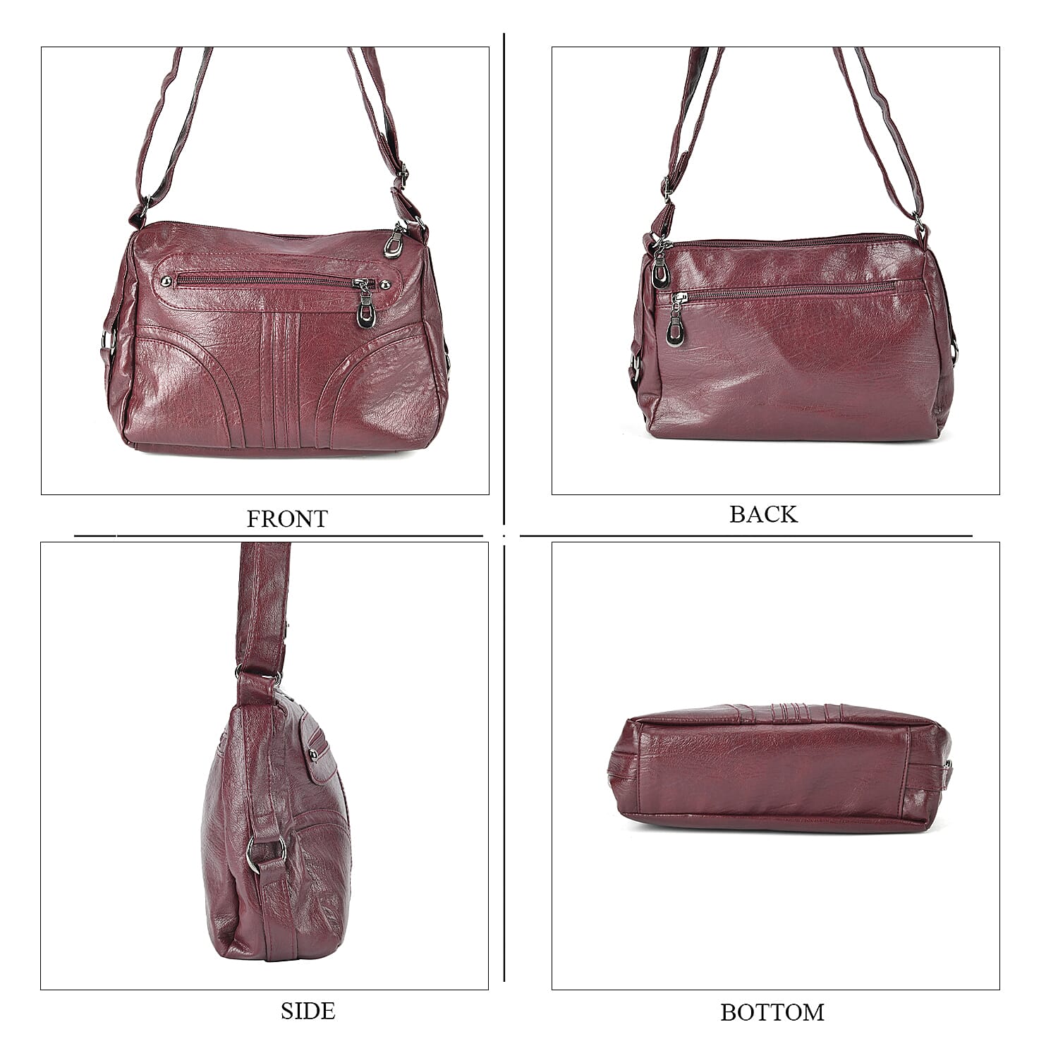 Burgundy Faux Leather Crossbody Bag with Shoulder Strap