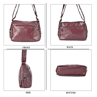 Burgundy Faux Leather Crossbody Bag with Shoulder Strap