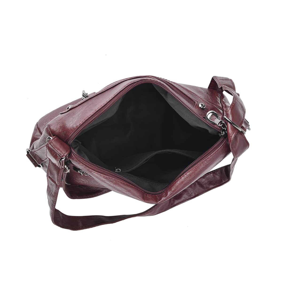 Burgundy Faux Leather Crossbody Bag (10.6"x3.5"x8.3") with Shoulder Strap (51") image number 4