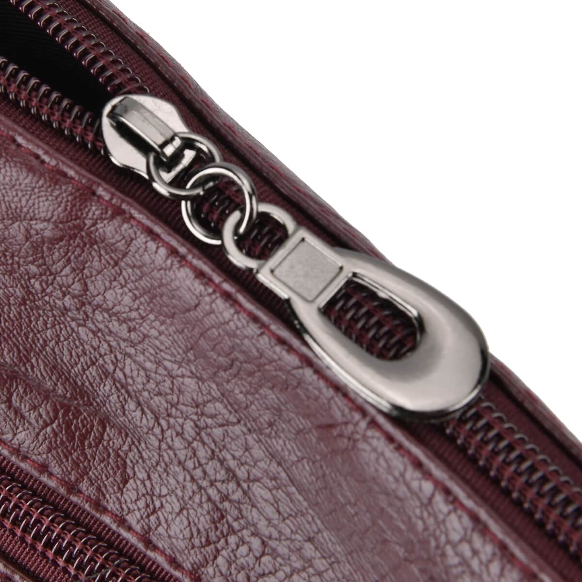 Burgundy Faux Leather Crossbody Bag (10.6"x3.5"x8.3") with Shoulder Strap (51") image number 5