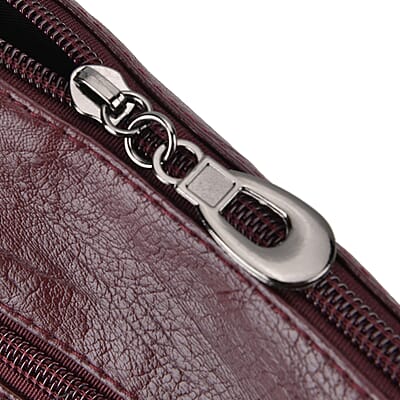 Burgundy Faux Leather Crossbody Bag with Shoulder Strap