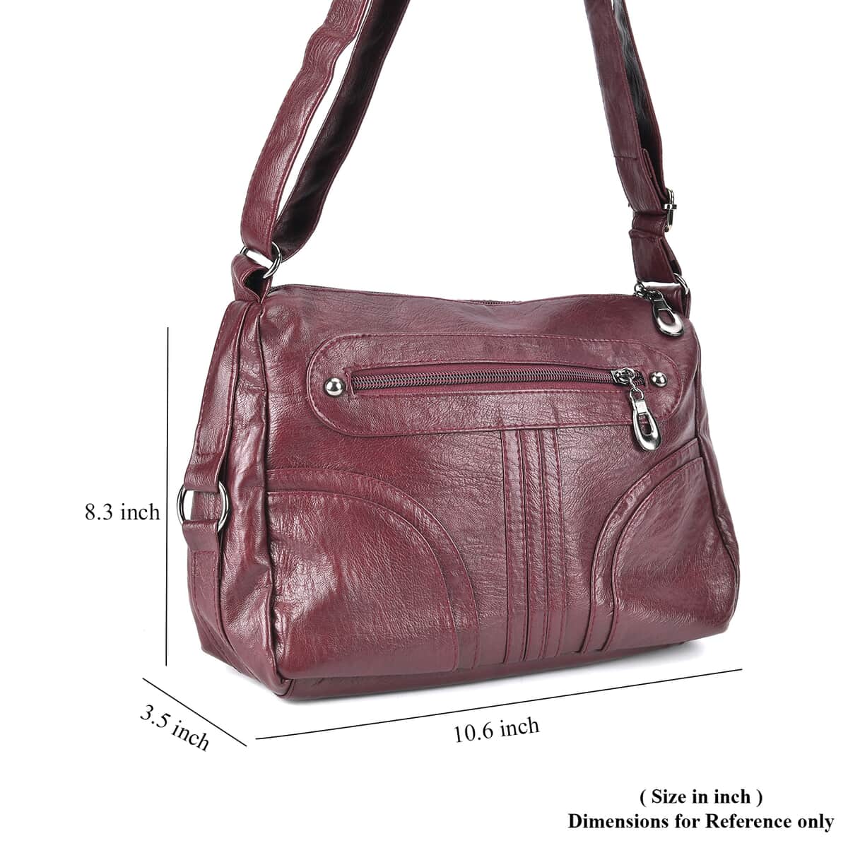 Burgundy Faux Leather Crossbody Bag (10.6"x3.5"x8.3") with Shoulder Strap (51") image number 6