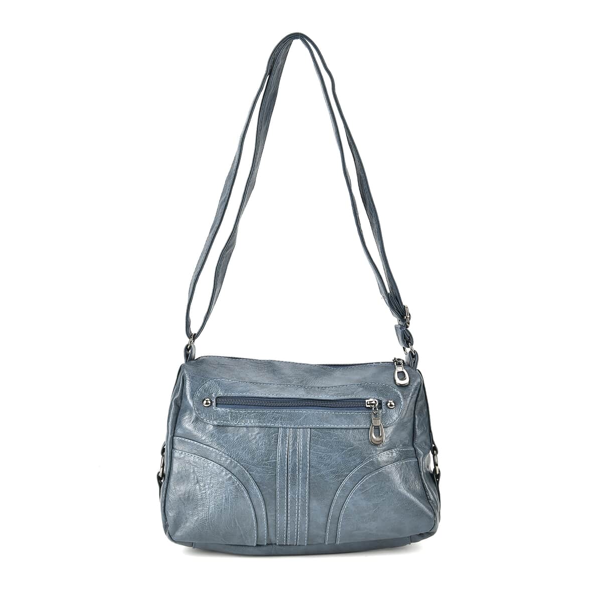 Blue Faux Leather Crossbody Bag with Shoulder Strap image number 0