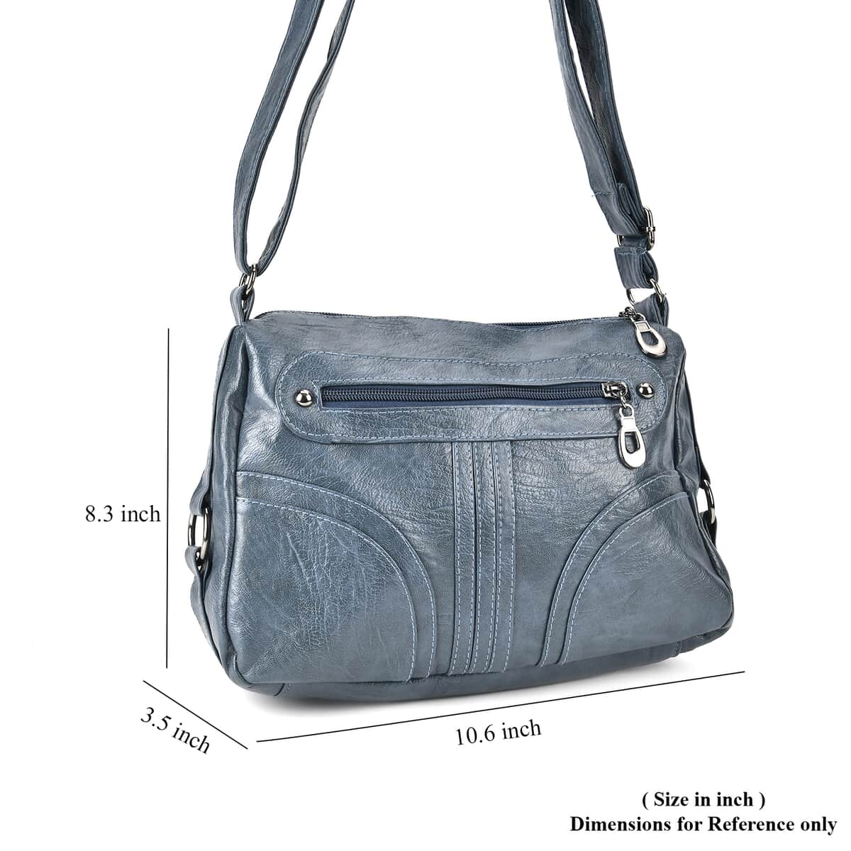 Blue Faux Leather Crossbody Bag with Shoulder Strap image number 6