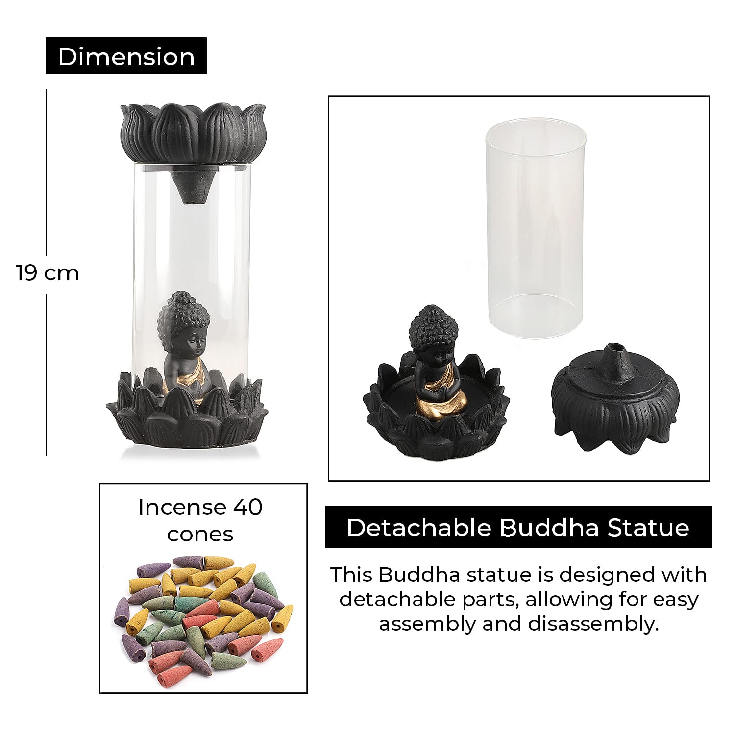 Golden Buddha Smoke Fountain With Incense 40 Cones 7.50 Inch