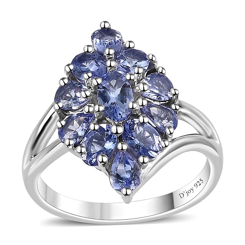 Tanzanite Elongated Ring in Platinum Over Sterling Silver (Size 10.0) 1.75 ctw