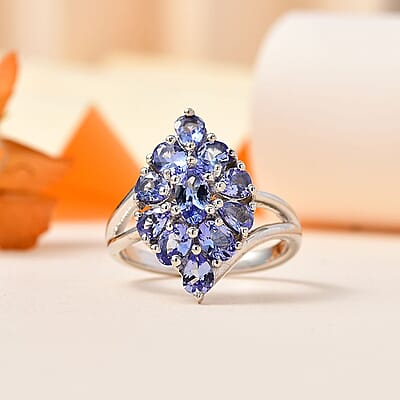 Tanzanite Elongated Ring in Platinum Over Sterling Silver (Size 10.0) 1.75 ctw