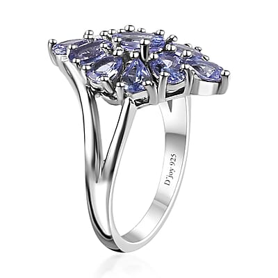 Tanzanite Elongated Ring in Platinum Over Sterling Silver (Size 10.0) 1.75 ctw