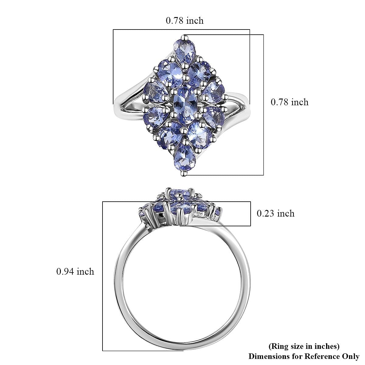 Tanzanite Elongated Ring in Platinum Over Sterling Silver (Size 10.0) 1.75 ctw