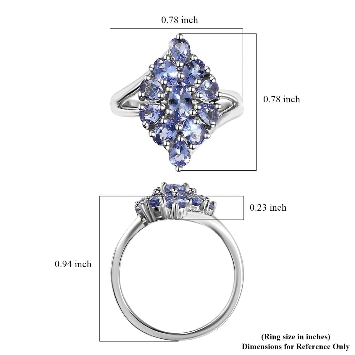 Tanzanite Elongated Ring in Platinum Over Sterling Silver (Size 10.0) 1.75 ctw image number 5